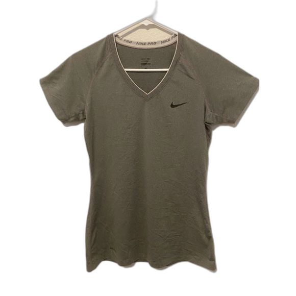 Nike Pro Women's Fitted Gray Dri Fit V Neck Short Sleeve Shirt M - Picture 1 of 5